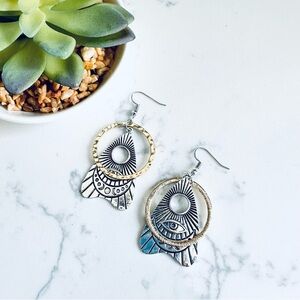 2/$30🌵 Ouija Planchette Earrings Dangle Crescent Moon Witch Gold Circle Jewelry